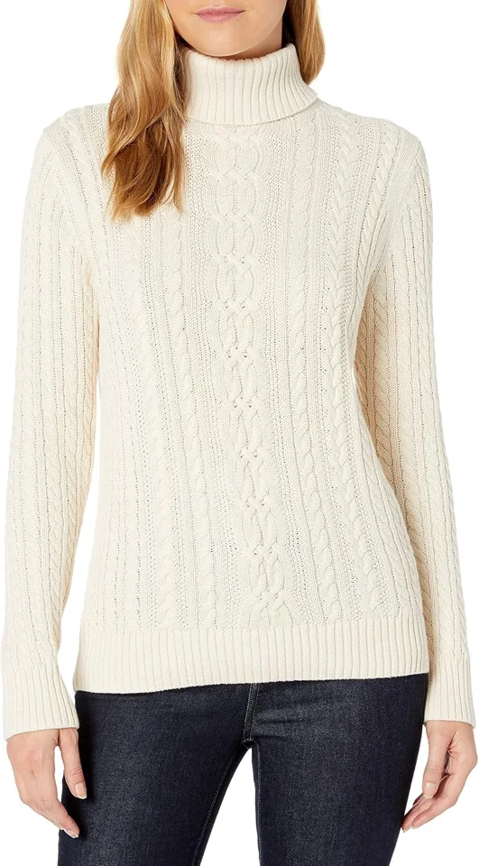 Amazon Essentials Cream cable roll-neck for women