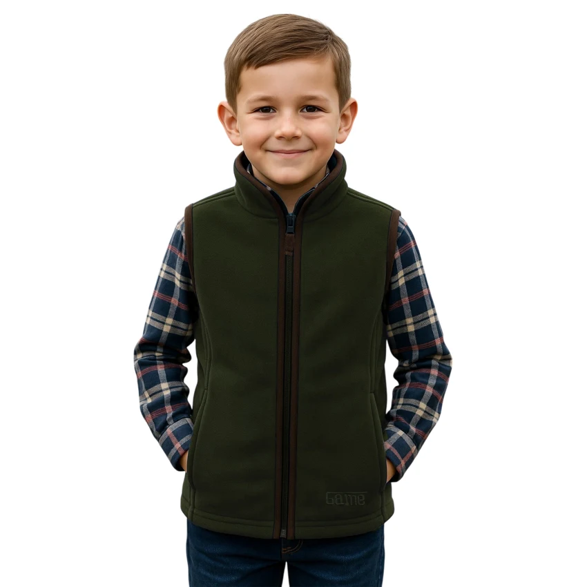 Game Technical Apparel Chilton fleece gilet — children’s country clothing, Forest Green / Navy / Rose