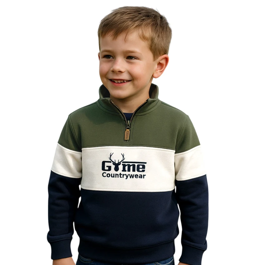 Game Technical Apparel Half-zip country sweatshirt — children’s country clothing, Green/White/Navy / Maroon/White/Navy / Pink/White/Navy