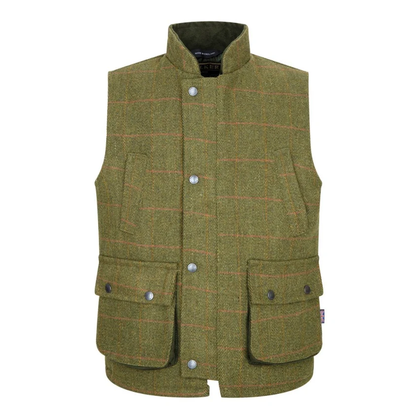 Walker & Hawkes Greyson tweed gilet in Dark sage for children