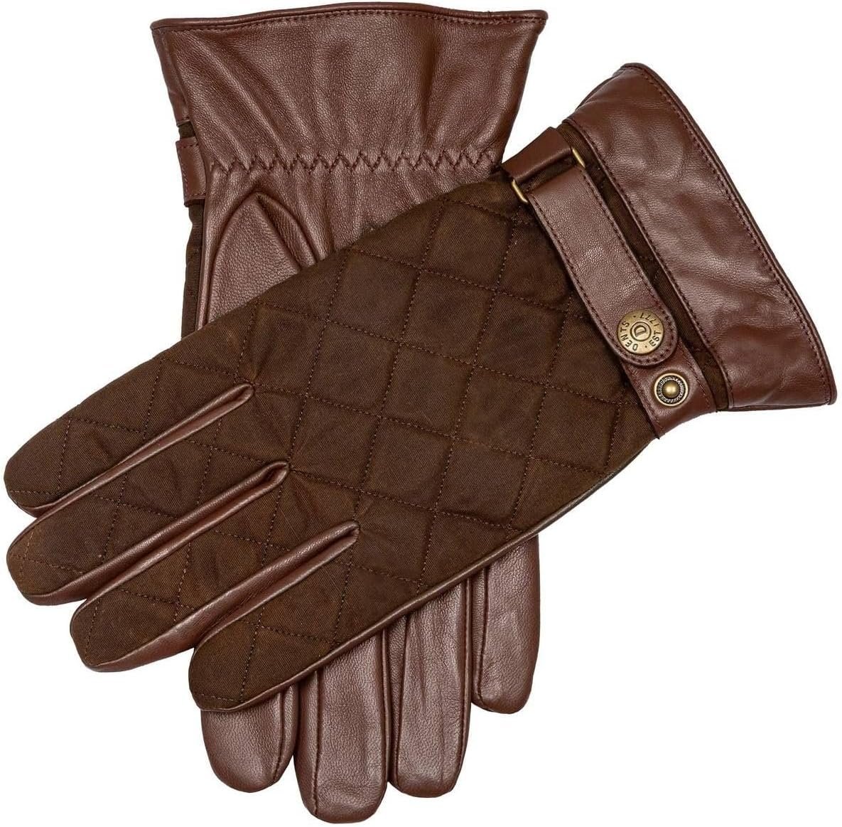 Dents Bruton waxed cotton & leather gloves in chestnut brown for men