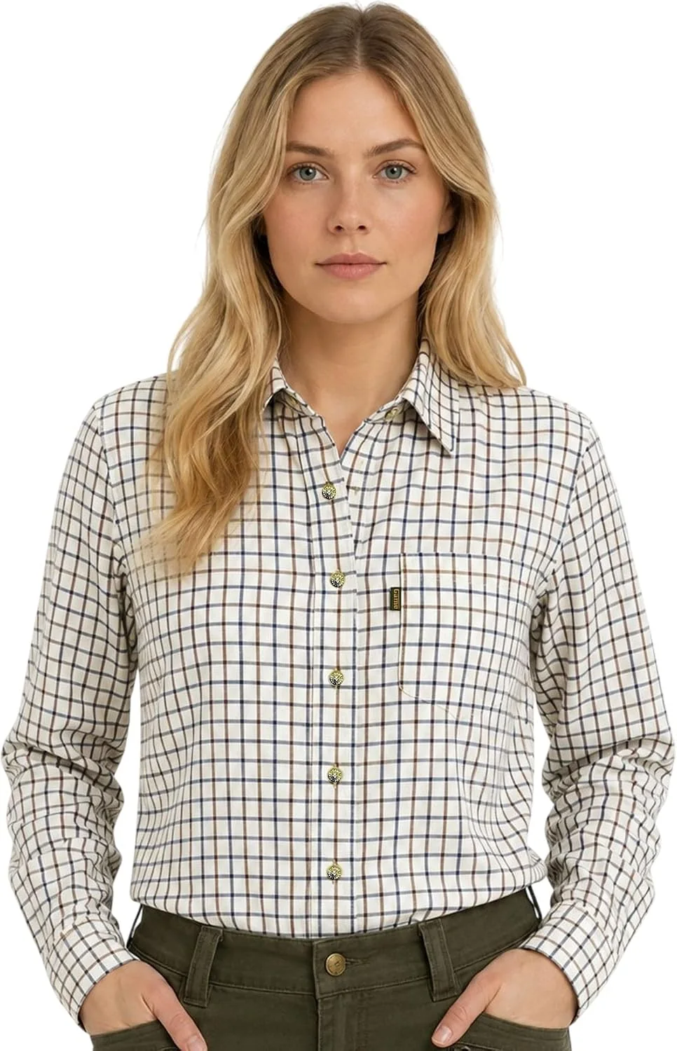 Game Technical Apparel Ladies Tattersall shirt in brown & navy check