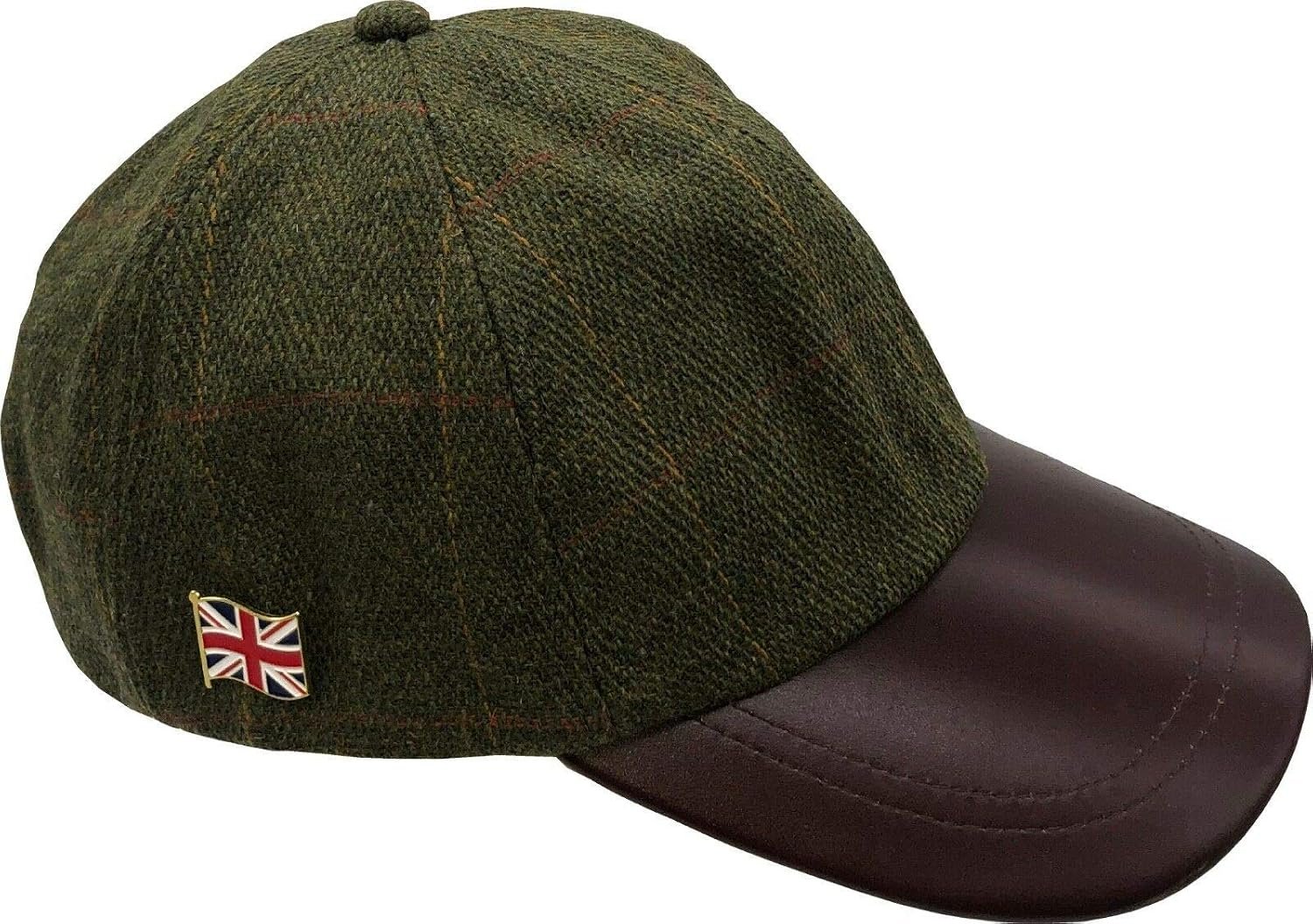 Nicky Adams Countrywear Tweed baseball cap with leather peak in dark sage for men
