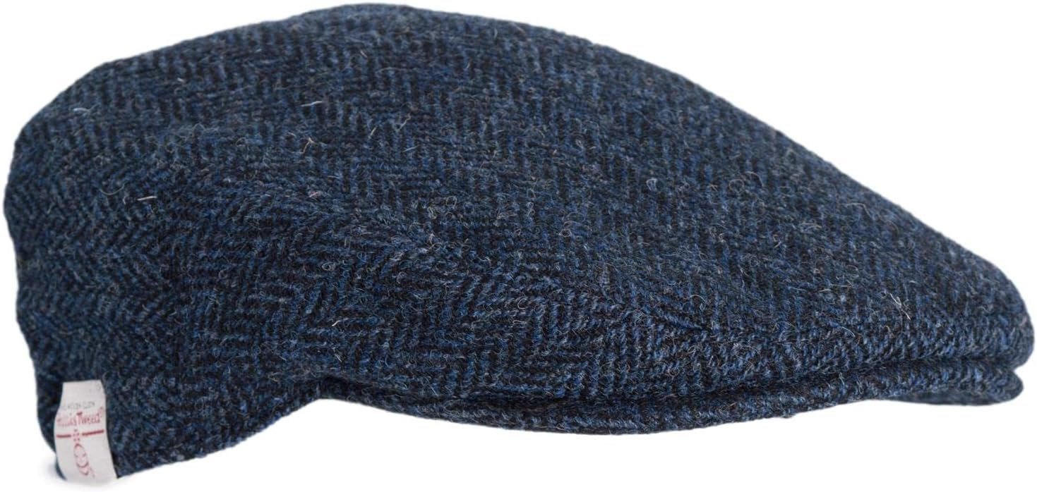 Walker & Hawkes Oakmoor Harris Tweed flat cap in midnight blue